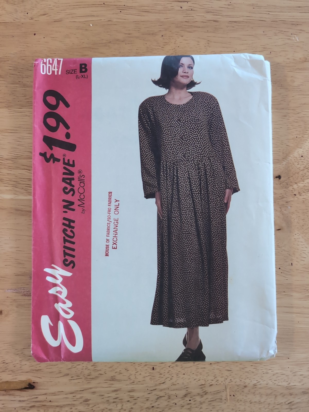 McCall\'s Stitch\'n Save 6647 Misses Long Sleeve Dress Pattern Size B(L-XL) Uncut