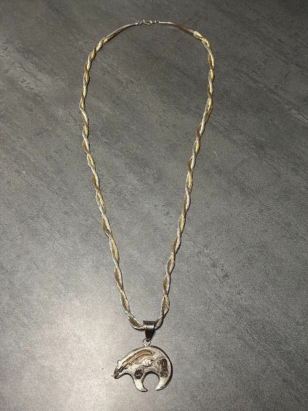 VTG Mark Yazzie Sterling Necklace Spirit Bear Pendant 925 12K GF Overlay Native VTG Mark Yazzie Sterling Necklace Spirit Bear Pendant 925 12K GF Overlay Native