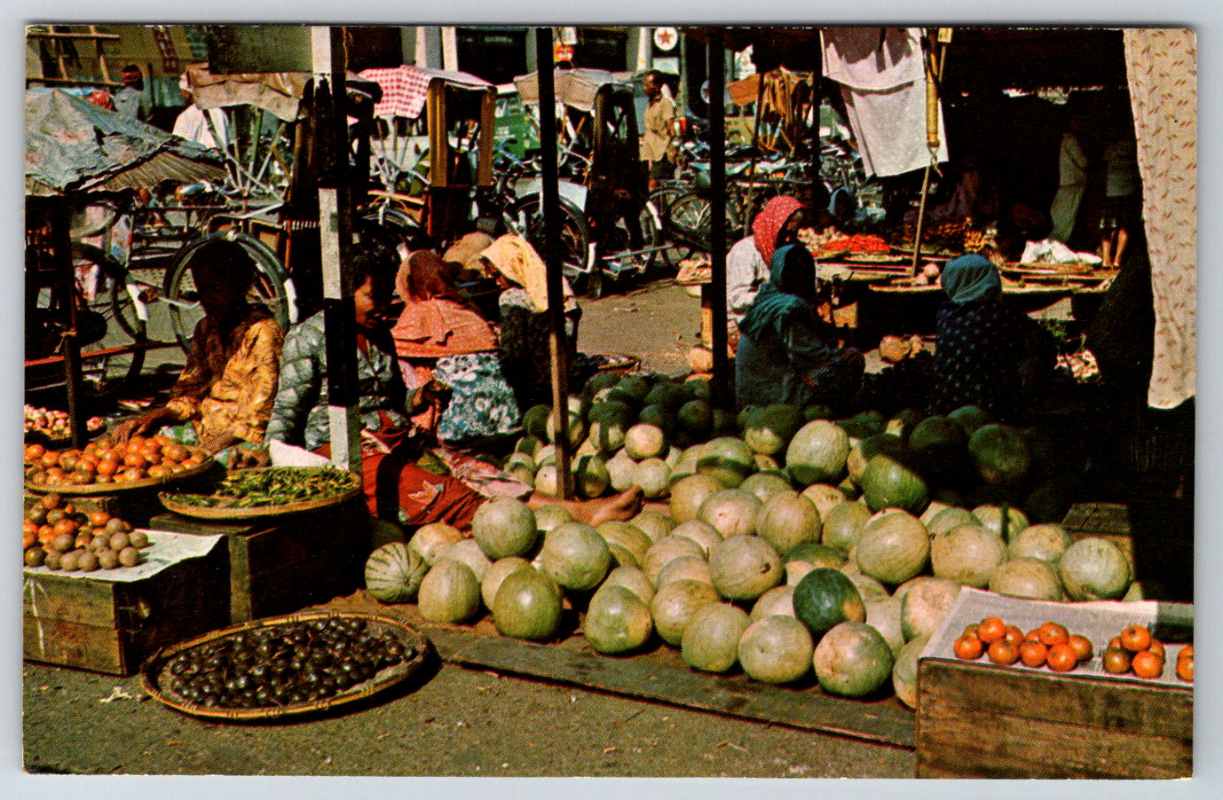 c1960s Market Scene Malaysia Fruit Vegetable Stands Vintage Postcard