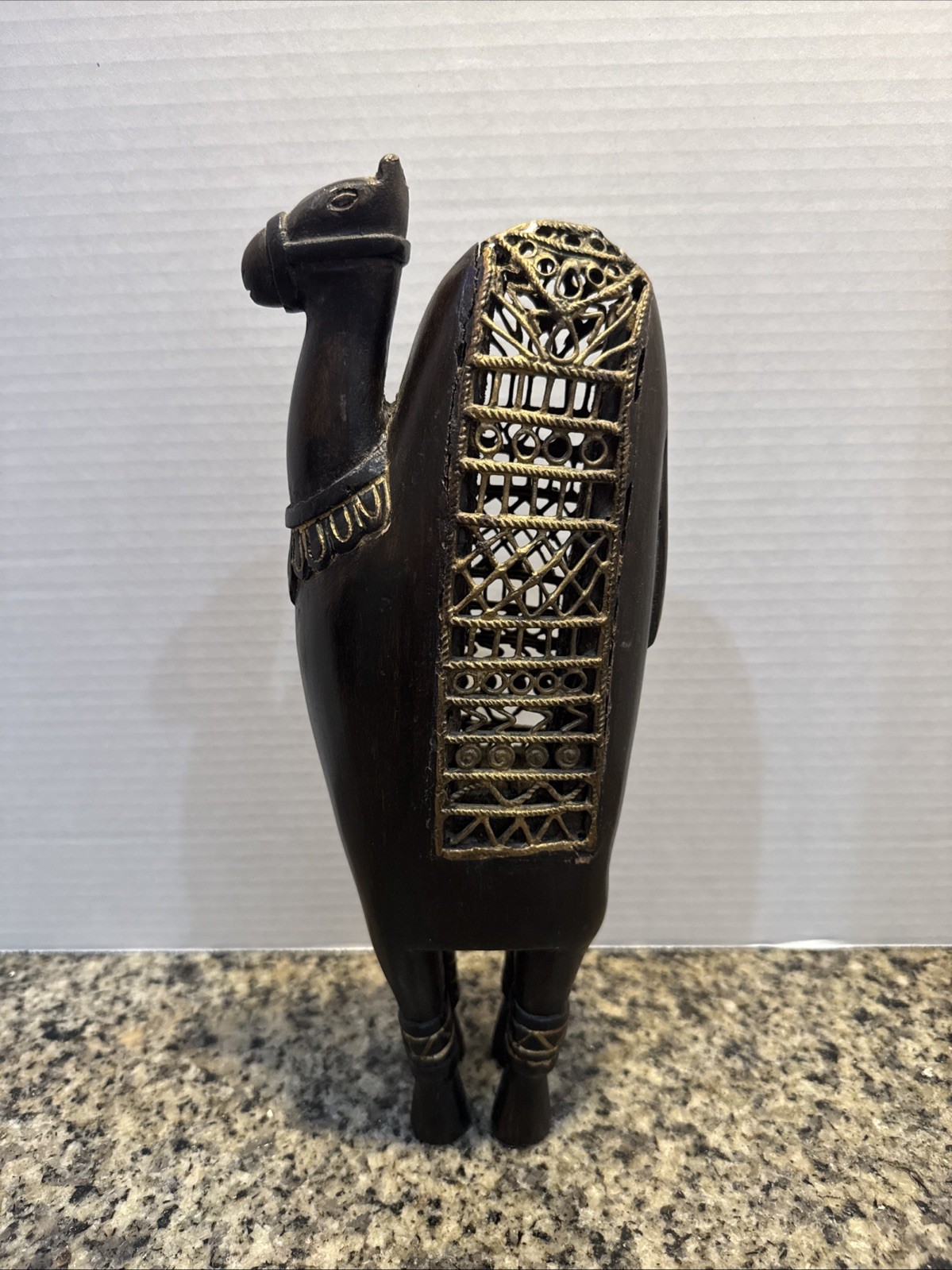 Vintage Handcrafted Wood Camel With Embossed Metal Body Plate 12” Tall Vintage Handcrafted Wood Camel With Embossed Metal Body Plate 12” Tall