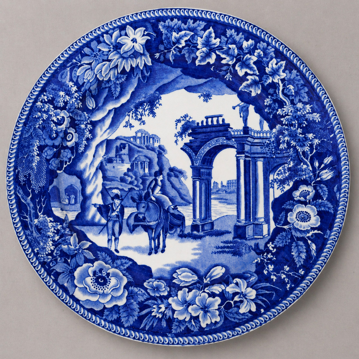 Antique J & R Clews Staffordshire Blue Transferware Plate Romantic Ruin 1820 10\