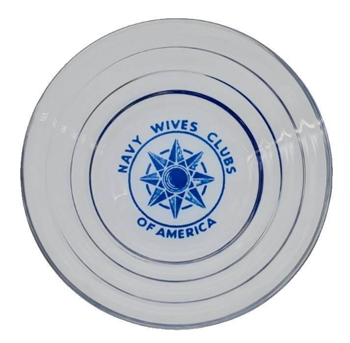 Vintage Clear Glass Marketing Ashtray /  Navy Wives Clubs of America