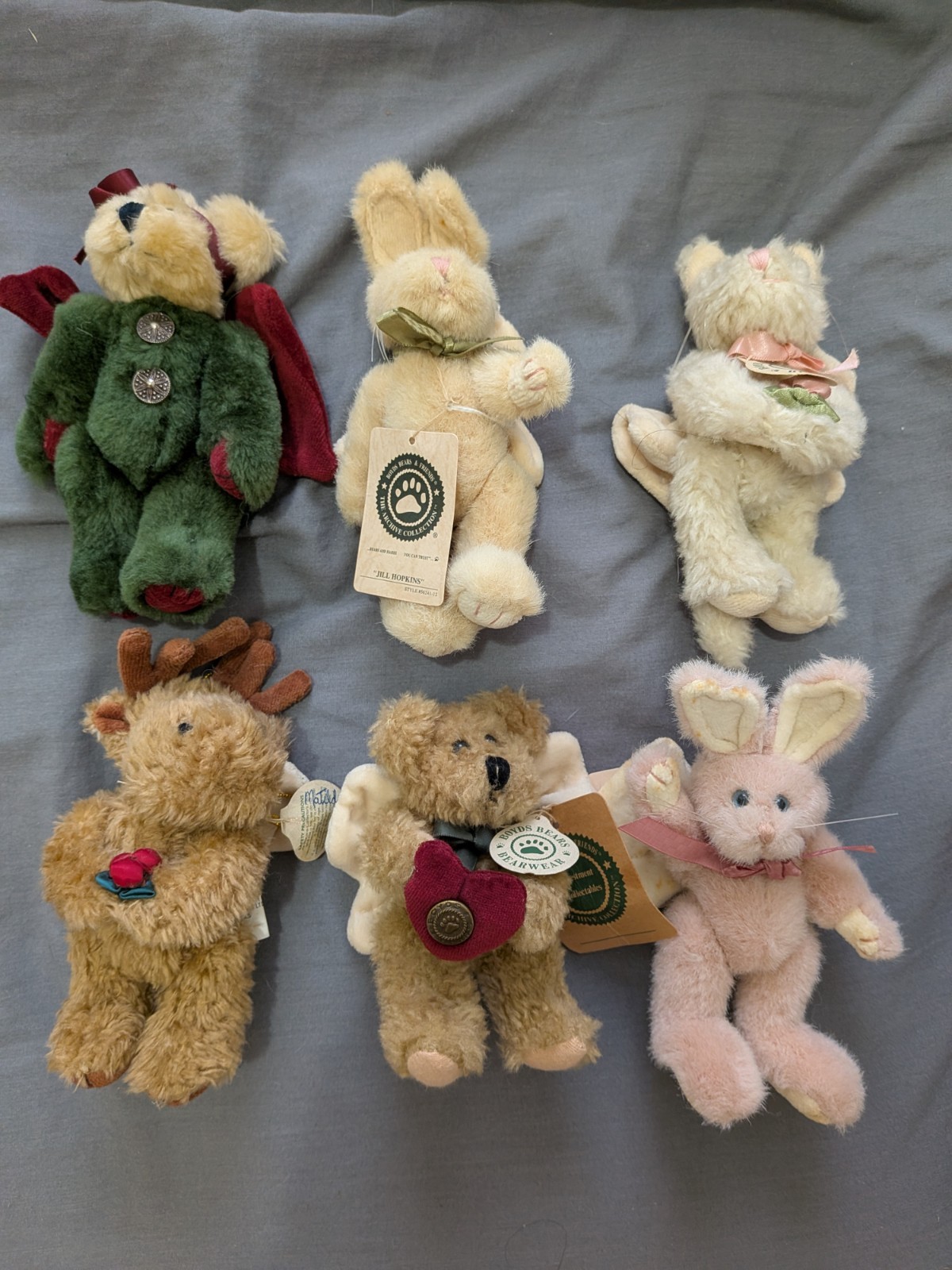 Vintage Boyds Bears & Friends Plush Lot Of 6 Jointed Ornaments Bunnies & More