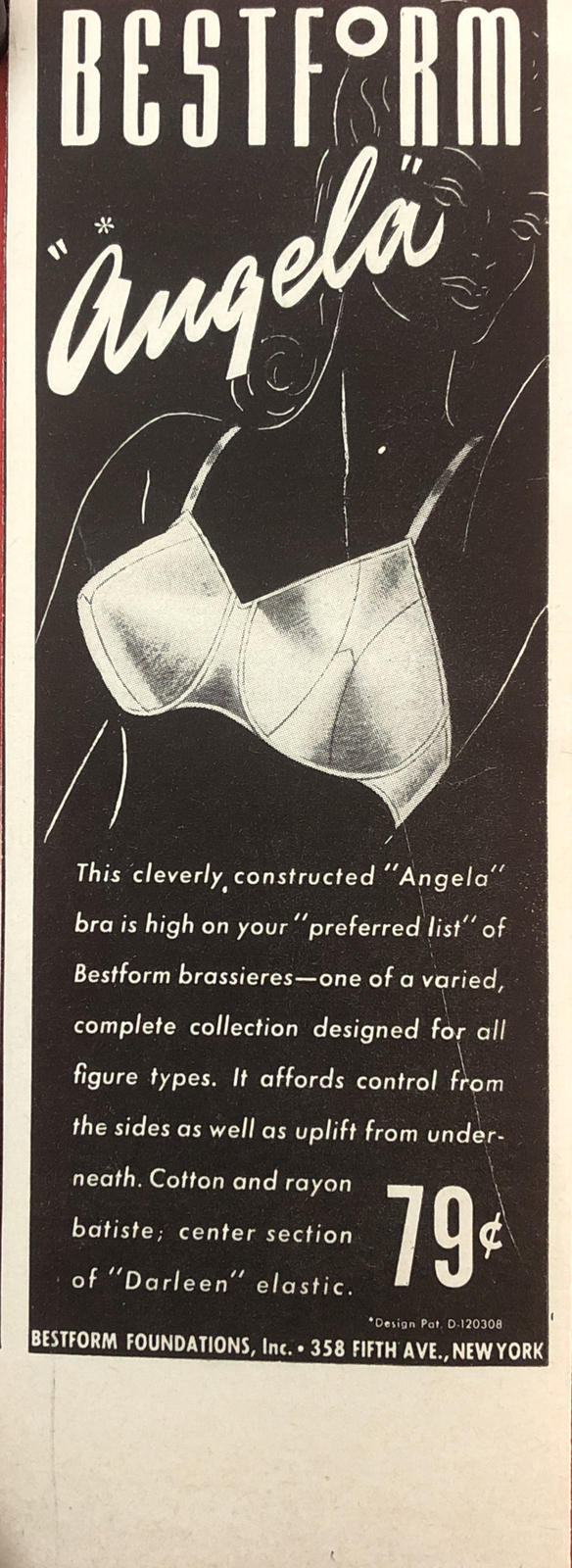1943 Bestform Angela Bra PRINT AD Brassiere Darleen Elastic Fifth Ave VTG 1940s