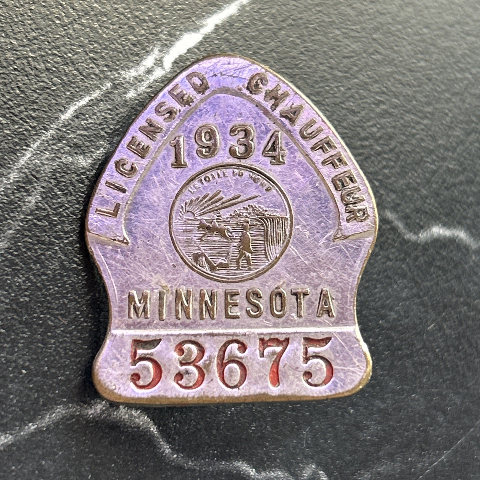 1934 Licensed Driver Badge  Antique Vintage Pin Chauffeur Minnesota #53675