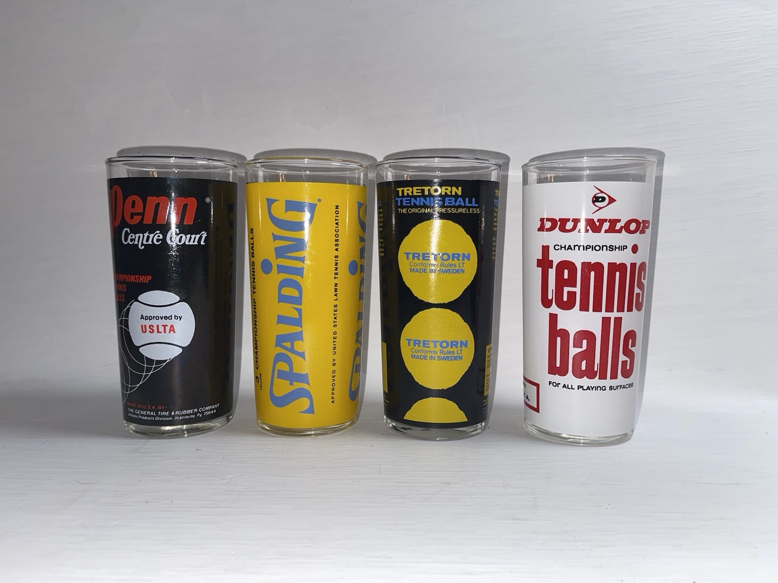 4 Vintage 1970s Wilson Tennis Balls cocktail highball glasses canister shape
