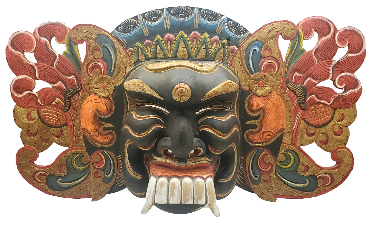 Balinese Bhoma Boma Mask Carved Wood Winged Guardian Wall Art Indonesia 24.5