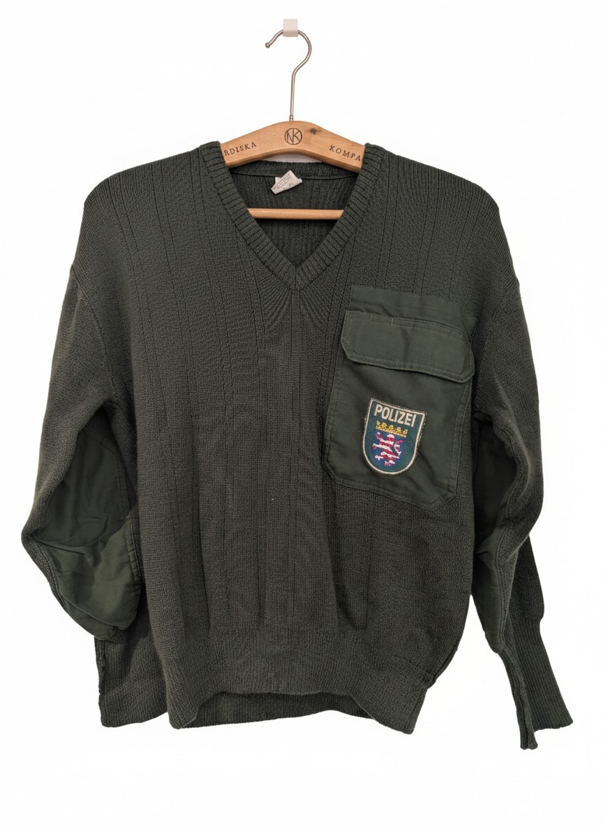 German Police Polizei Wool Sweater Green 1993 Date Size 50 Vintage V neck Pocket German Police Polizei Wool Sweater Green 1993 Date Size 50 Vintage V neck Pocket