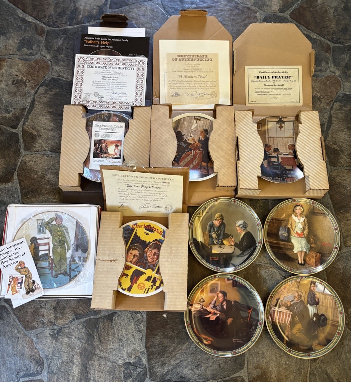 knowles collector Lot Of 9 plates norman rockwell COA 8.5” Wide knowles collector Lot Of 9 plates norman rockwell COA 8.5” Wide
