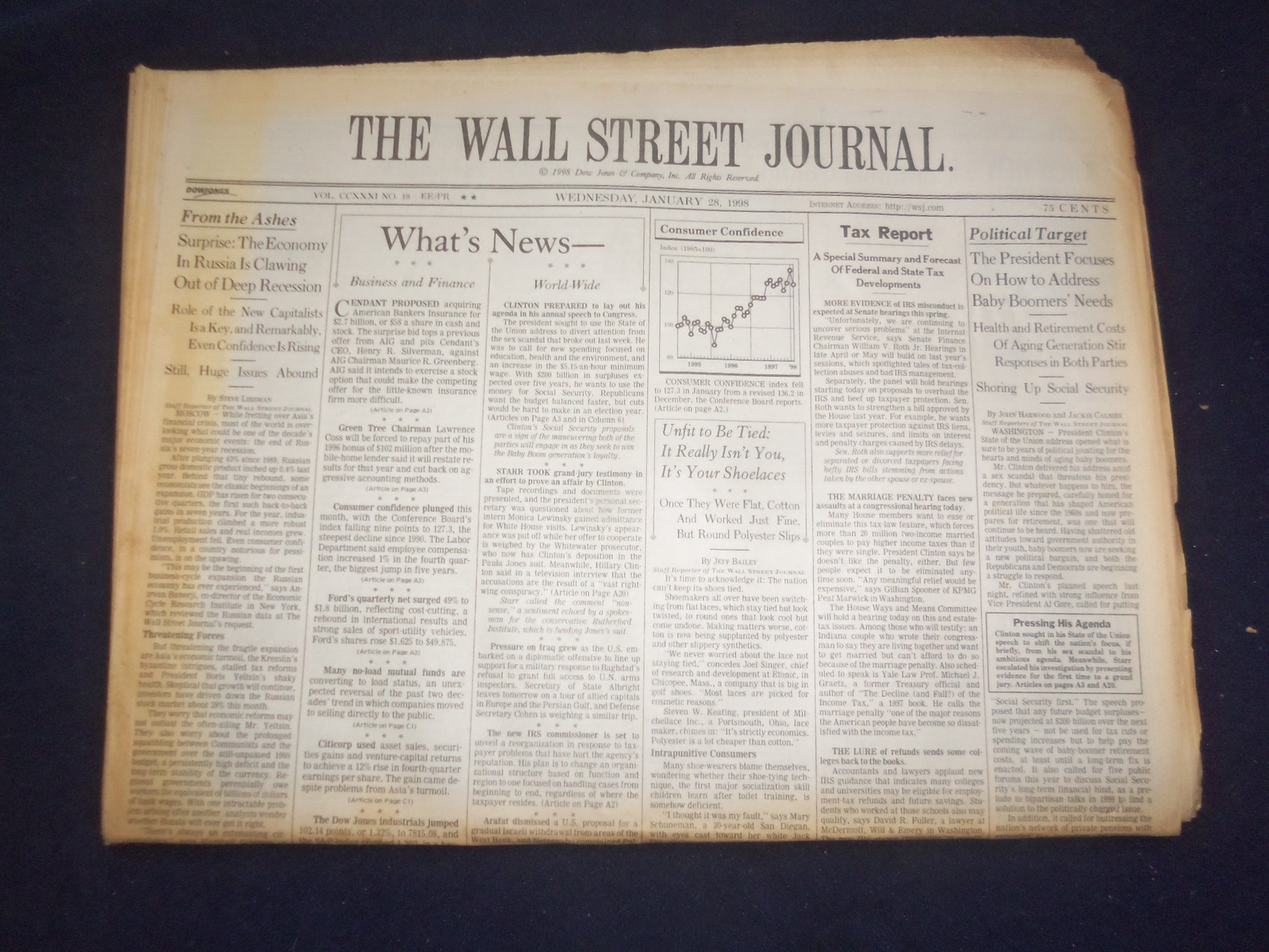 1998 JAN 28 THE WALL STREET JOURNAL -PRES ADDRESSES BABY BOOMERS\' NEEDS - WJ 100 1998 JAN 28 THE WALL STREET JOURNAL -PRES ADDRESSES BABY BOOMERS\' NEEDS - WJ 100