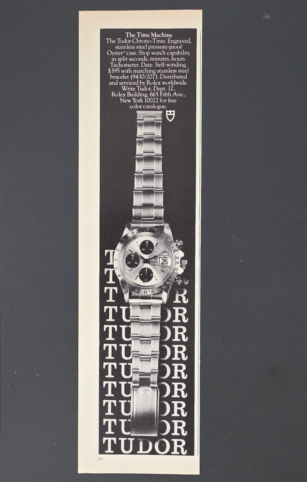 1977 PRINT AD Tudor Big Block Chrono-Time Watch 