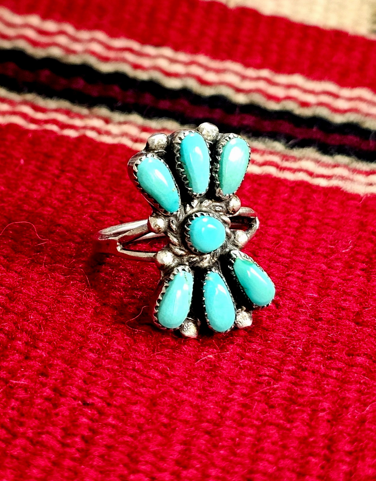 VINTAGE Zuni Turquoise Sterling Silver Ring Signed Bill & Lou Size 7 1/2 EUC VINTAGE Zuni Turquoise Sterling Silver Ring Signed Bill & Lou Size 7 1/2 EUC