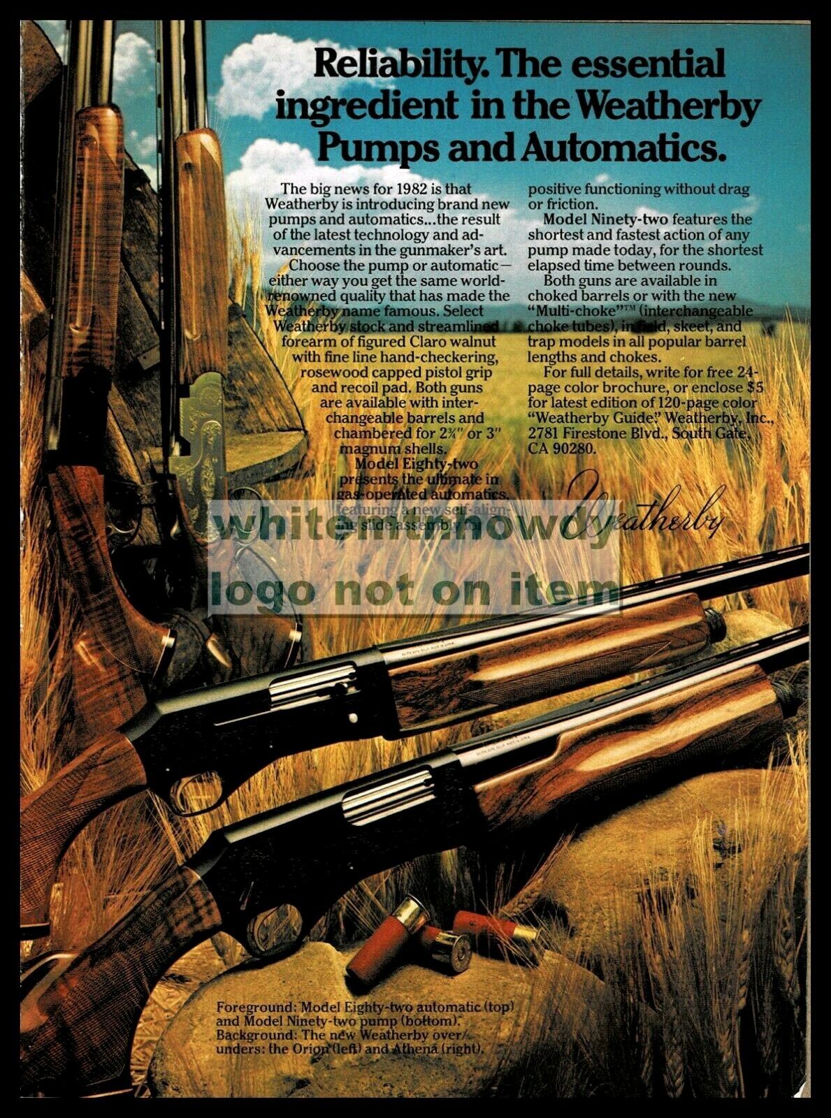 1982 WEATHERBY Model 82 and 92 Eighty-two Automatic & Ninety-two Pump Shotgun AD