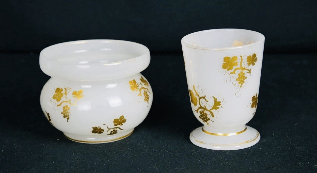 Pair Of 19th Cent. FRENCH BACCARAT TRANSLUCENT OPALINE GLASS CABINET VASE GRAPES