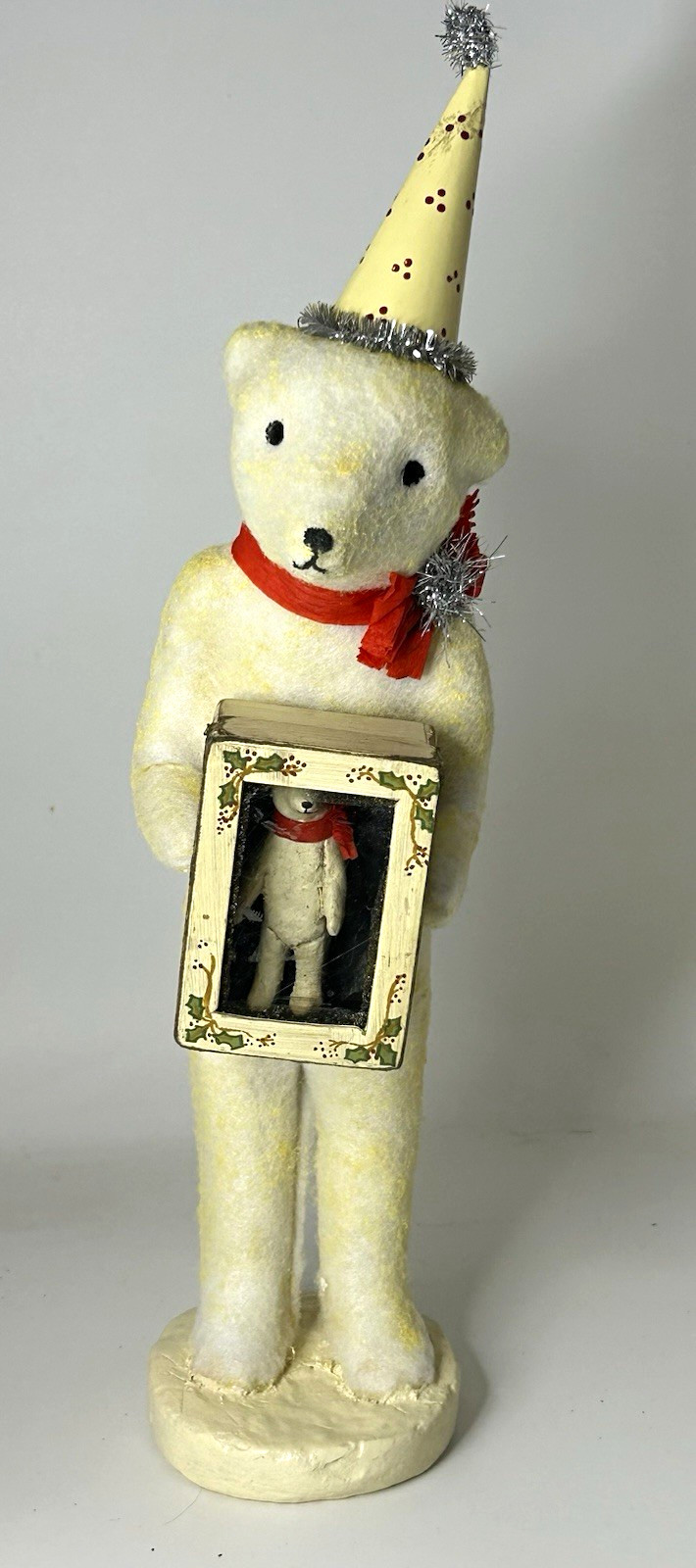 ESC Trading Co Vicki Smyers Bear Christmas Figurine Flocked 12.5” White Red 2002