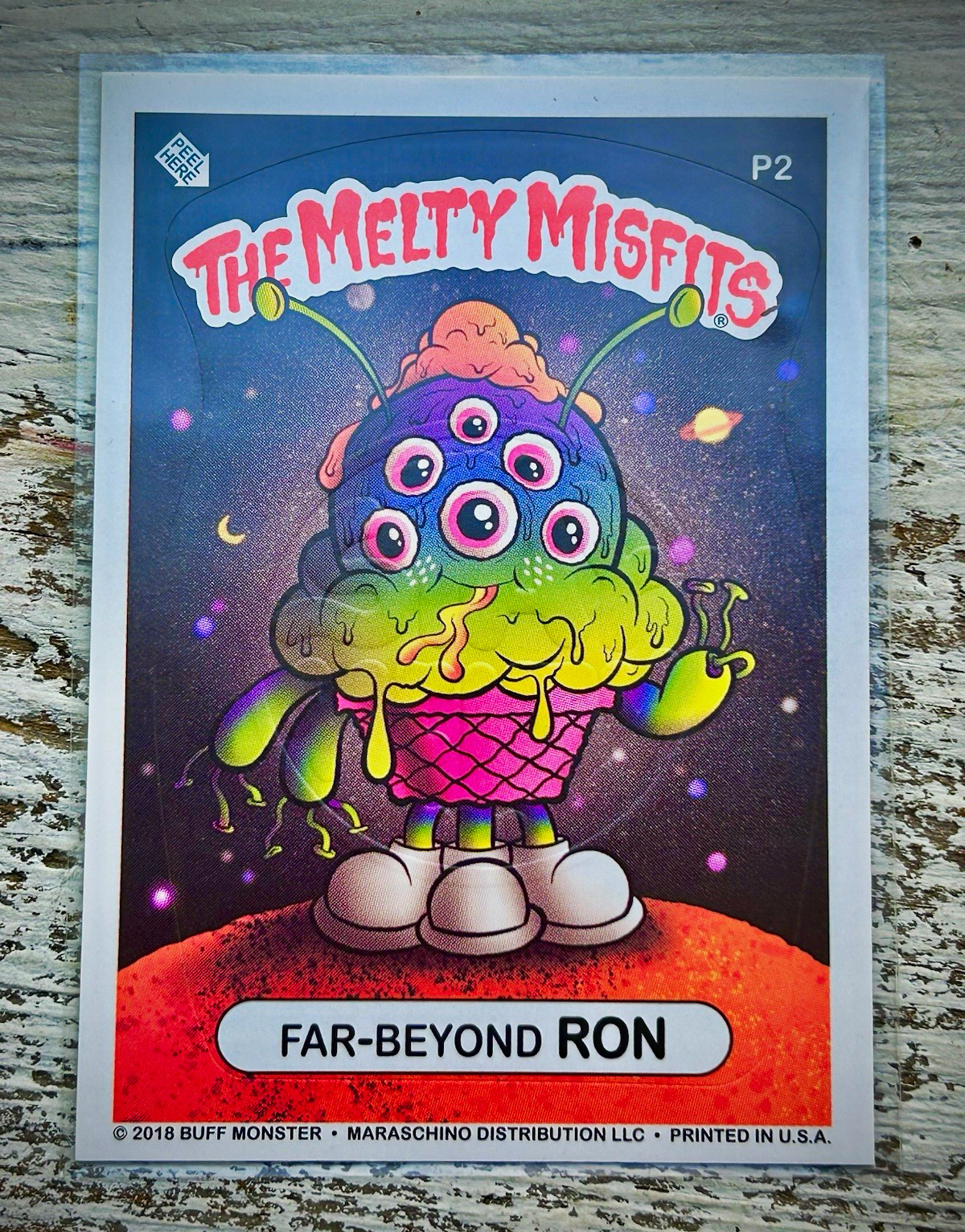 Buff Monster Melty Misfits 3rd Series Far-Beyond Ron EMBOSSED Promo Card GPK
