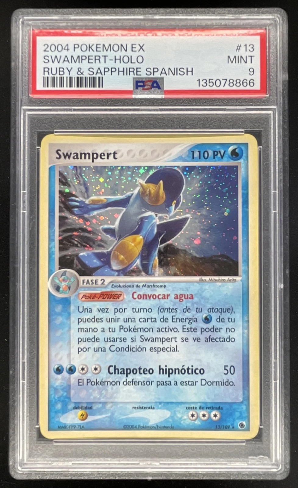 2004 Pokemon EX Ruby & Sapphire Spanish #13/109 Swampert Holo PSA 9