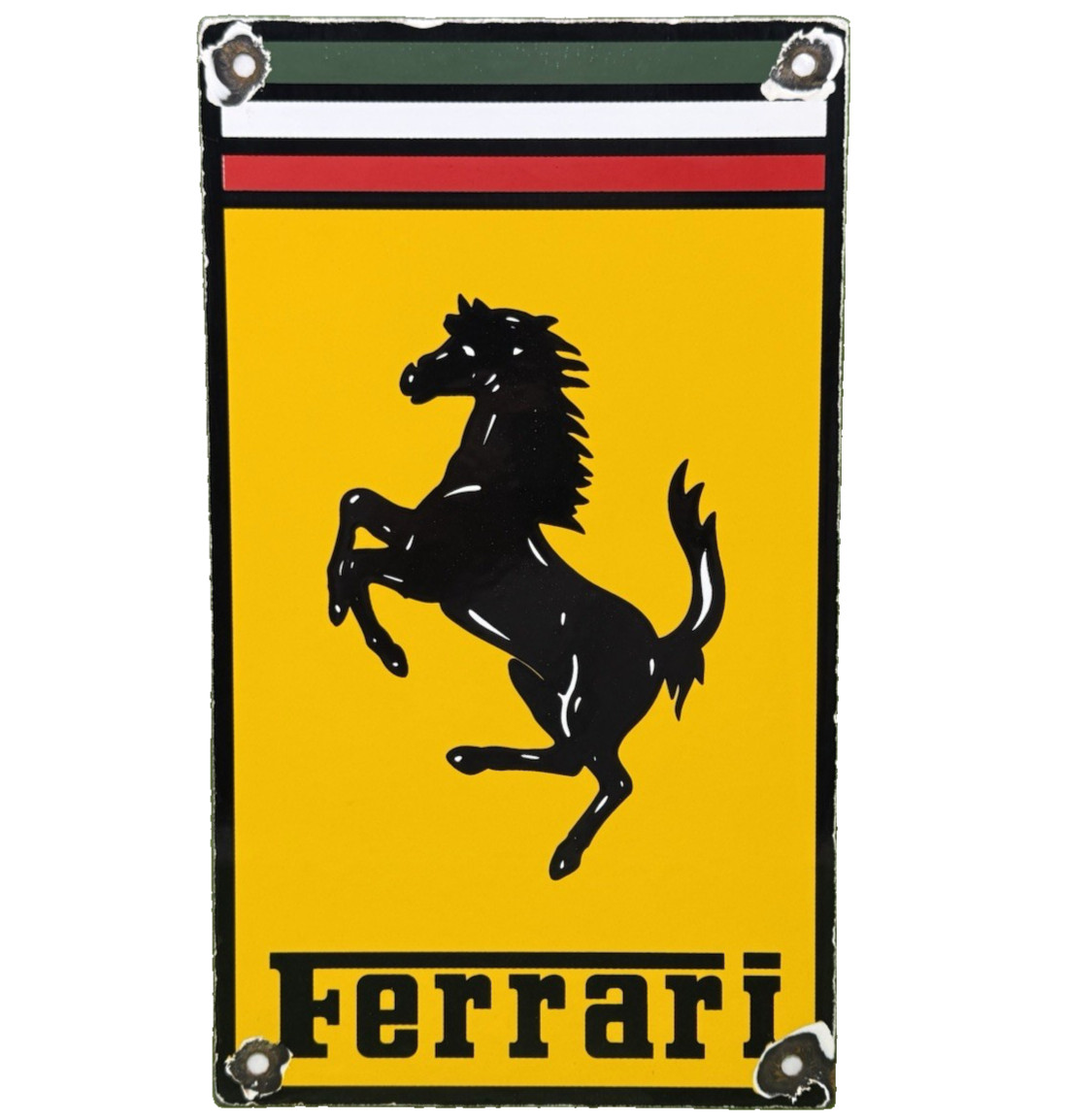 VINTAGE FERRARI PORCELAIN SIGN PRANCING HORSE DEALERSHIP ITALIAN RACING GARAGE