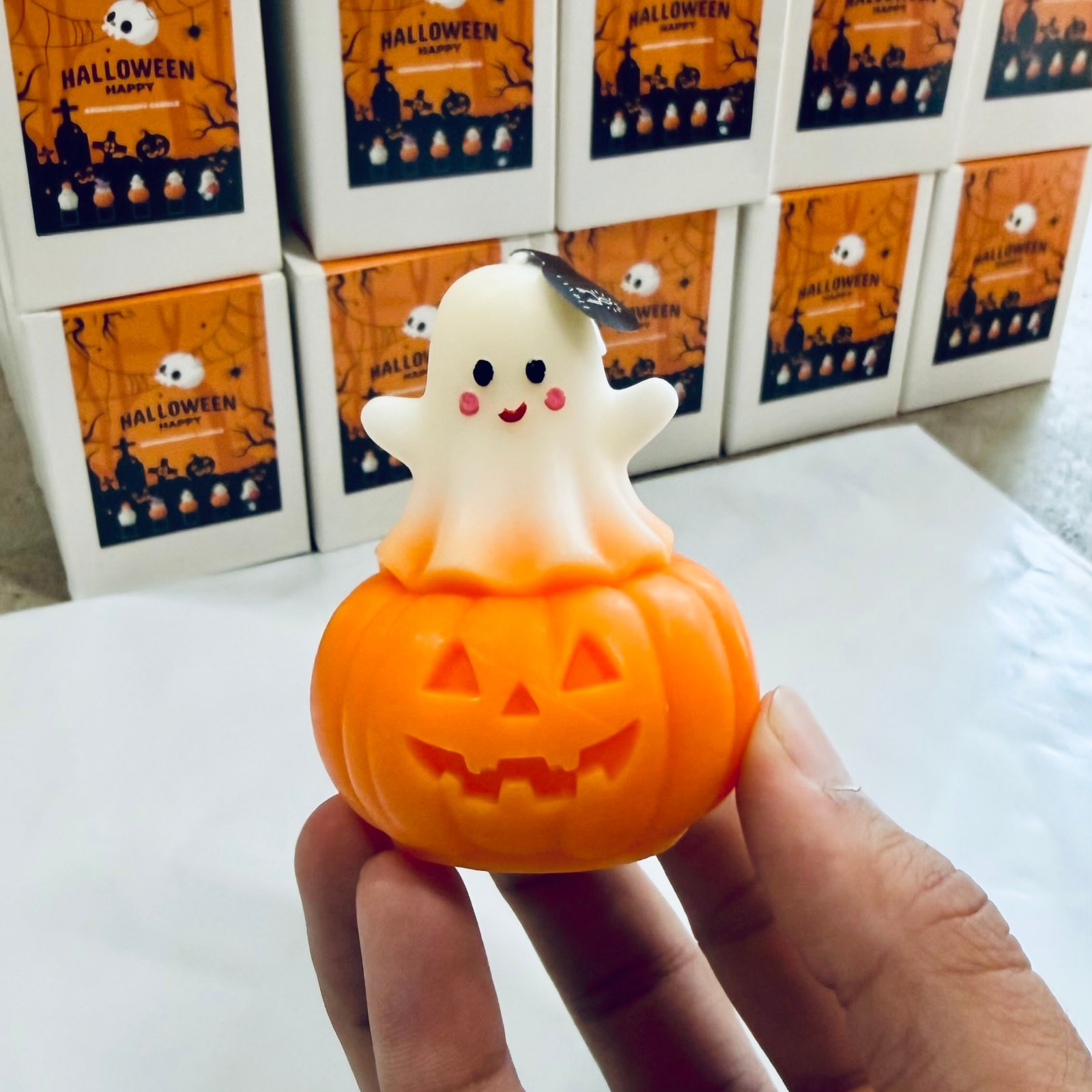 Halloween Ghost Pumpkin Candle Cute Jack O Lantern Table Decoration 7.5cm