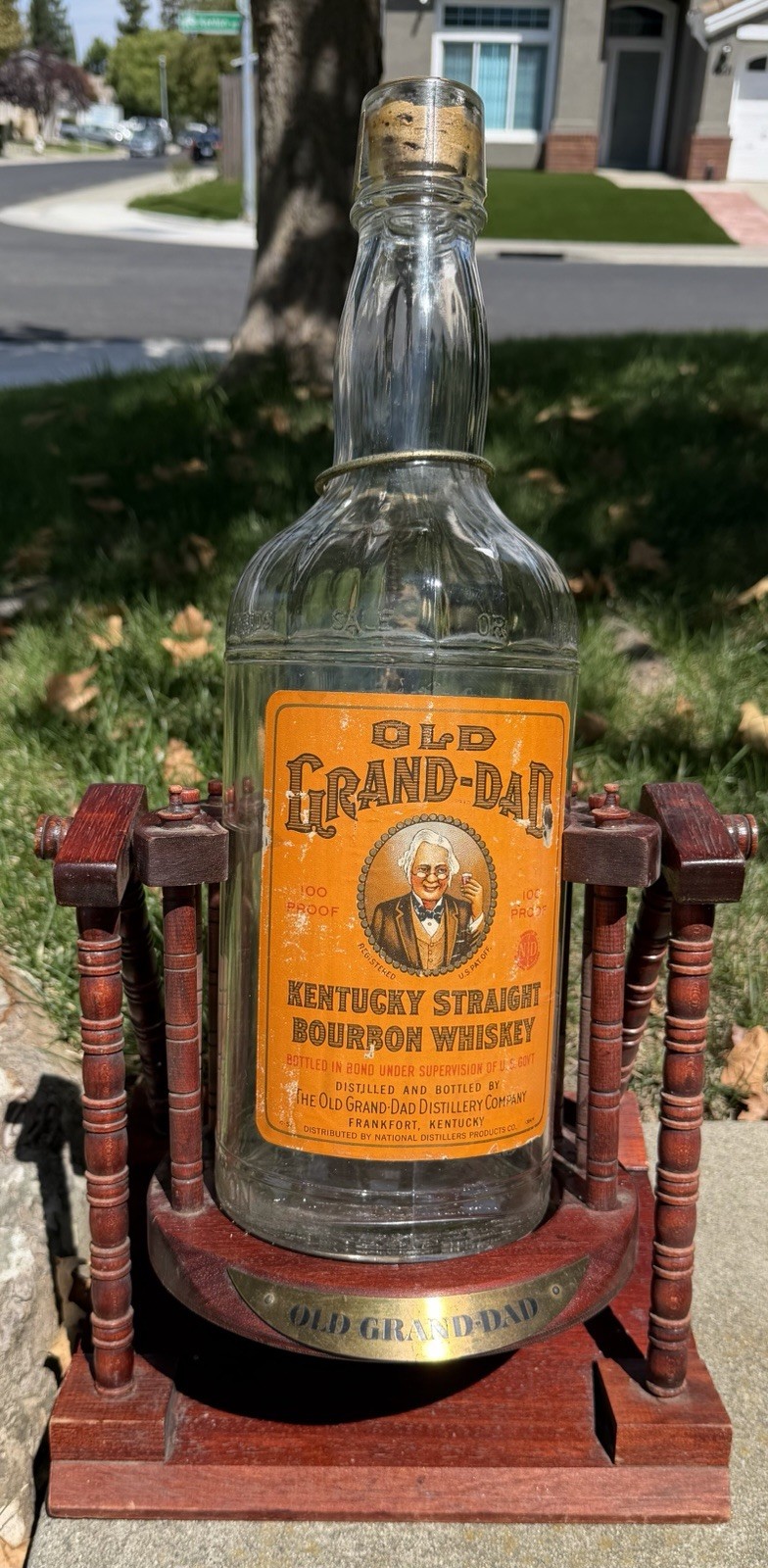 Vintage Old Grand-Dad 1 Gallon Bourbon Bottle Wooden Cradle Stand Empty 1960s Vintage Old Grand-Dad 1 Gallon Bourbon Bottle Wooden Cradle Stand Empty 1960s