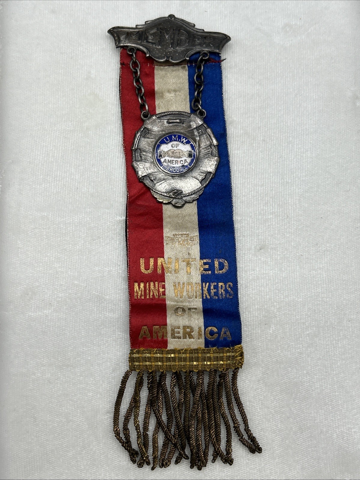 Antique VTG United Mine Workers Of America Ribbon Union Metal Ribbon Pin 8 Hours Antique VTG United Mine Workers Of America Ribbon Union Metal Ribbon Pin 8 Hours