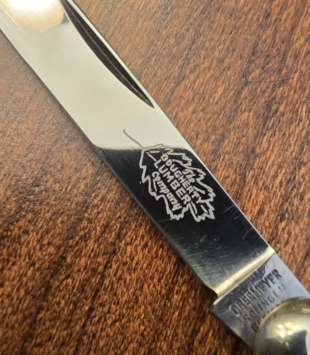 Old Pearl Advertising Pocket Knife for the DOUGHERTY LUMBER Company - Etched