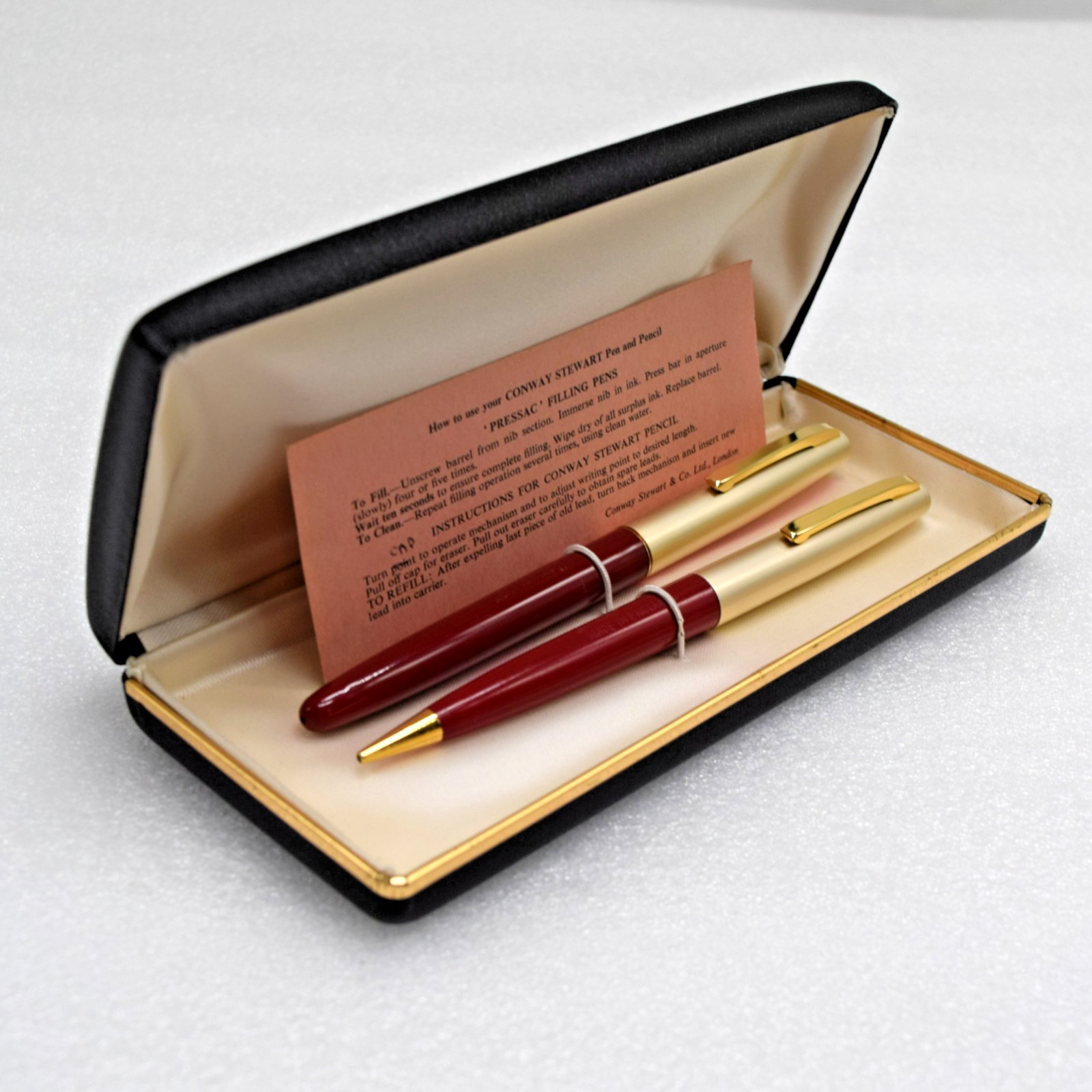 MINT NOS 60s Conway Stewart 107 F Pen/Pencil Set Burgundy Gold 14K 3L Nib in Box MINT NOS 60s Conway Stewart 107 F Pen/Pencil Set Burgundy Gold 14K 3L Nib in Box