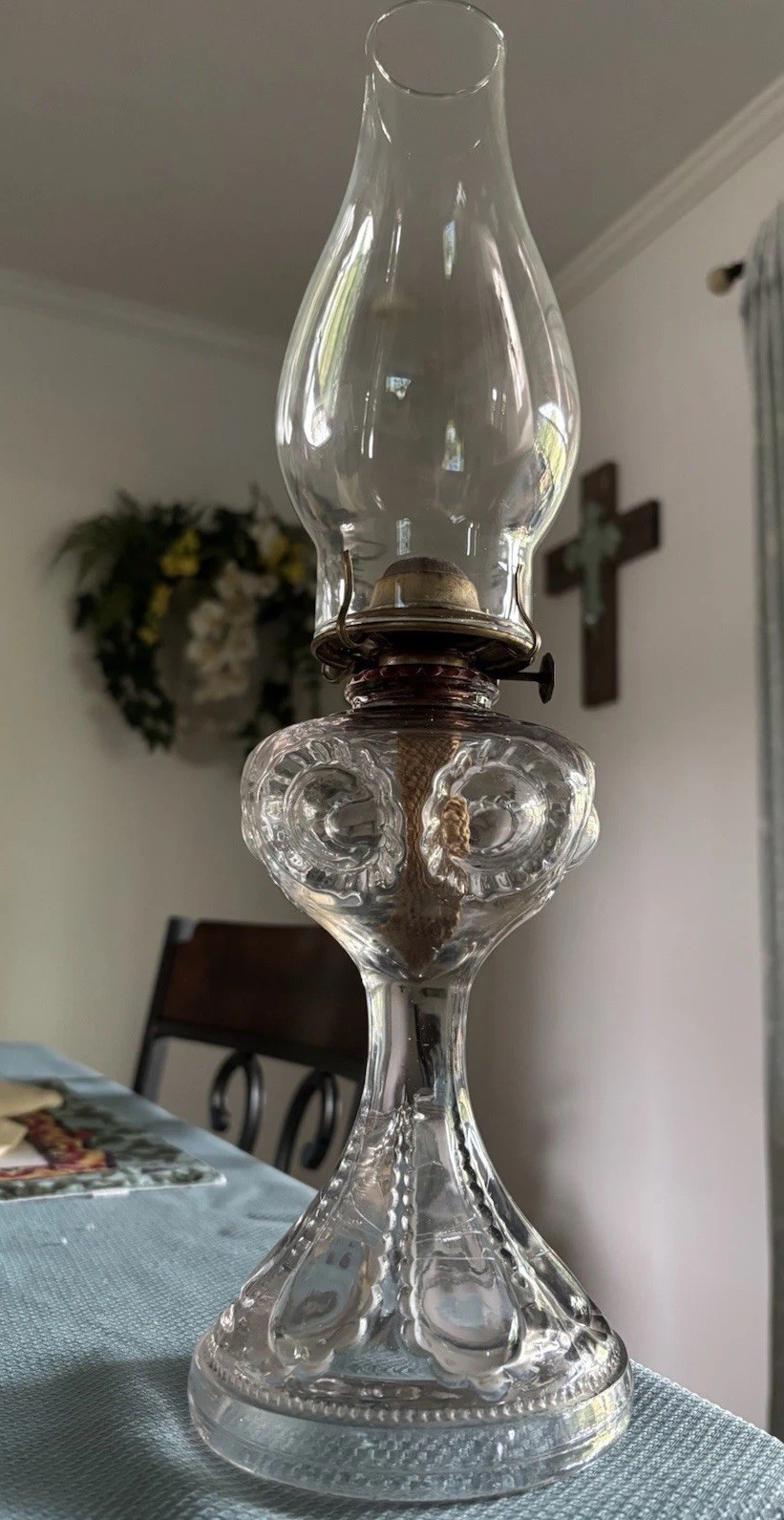 Beautiful C. 1911 Antique EAPG RUFFLED BULLSEYE Kerosene Oil Stand lamp ~ 🔥 Beautiful C. 1911 Antique EAPG RUFFLED BULLSEYE Kerosene Oil Stand lamp ~ 🔥