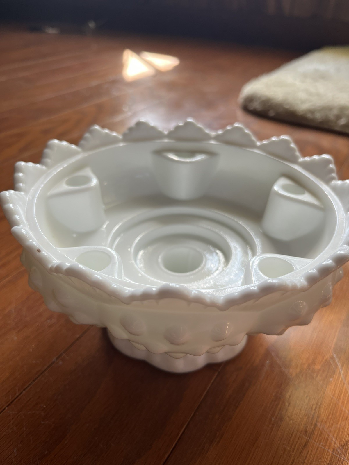 Fenton White Milk Glass Hobnail Footed 6 Candle Bowl Centerpiece Vintage Fenton White Milk Glass Hobnail Footed 6 Candle Bowl Centerpiece Vintage