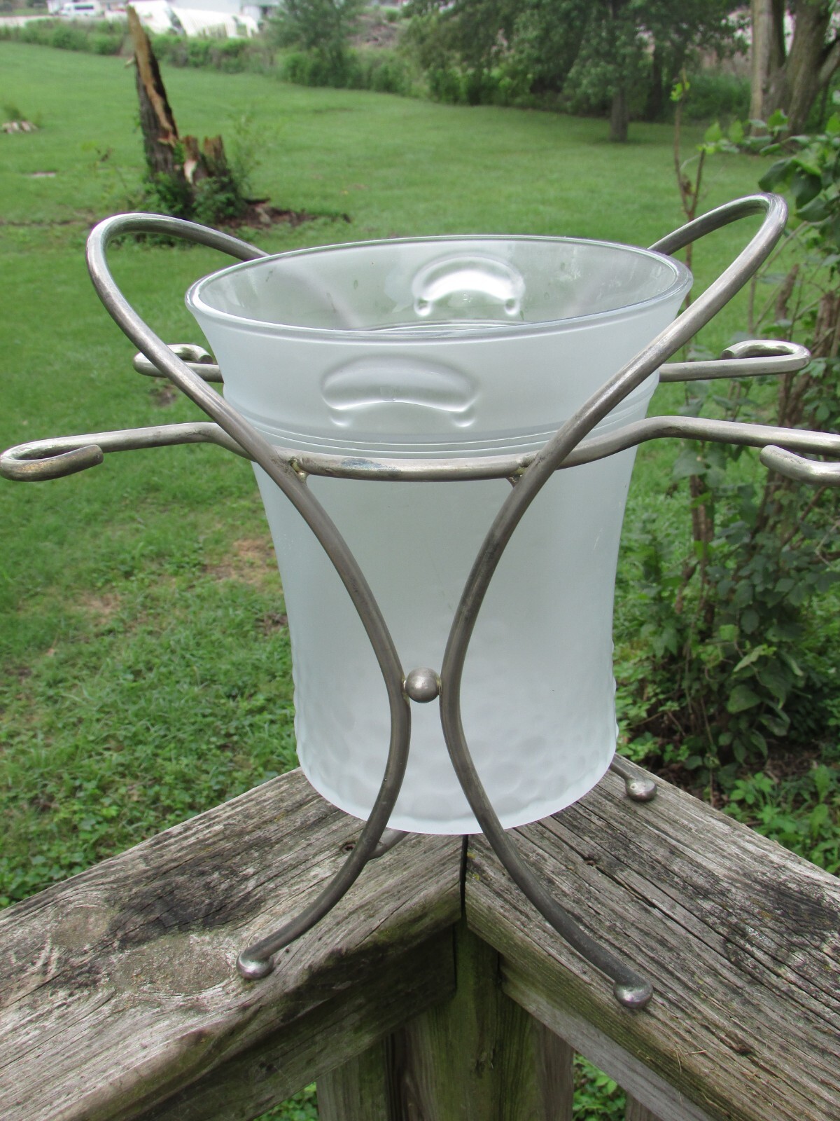 Mid Century MCM Glass w/STAINLESS STEEL Holder ICE CHAMPAGNE Bucket ART DECO 