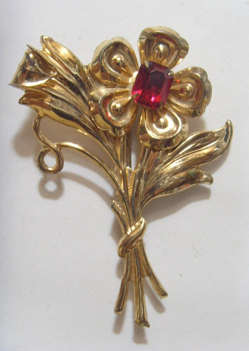1930s antiq sterling silver gold vermeil floral brooch faux ruby gem stone 53647 1930s antiq sterling silver gold vermeil floral brooch faux ruby gem stone 53647