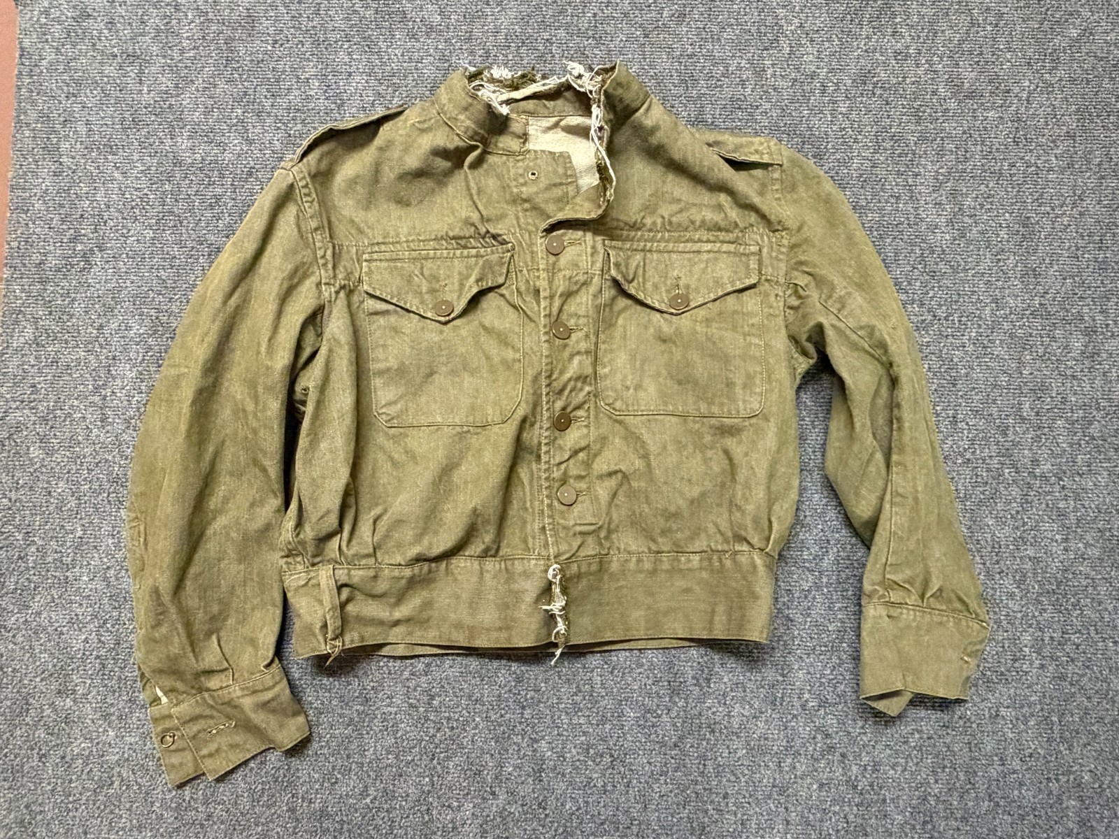 Vintage 1952 British Army Denim Blouse Jacket Olive Green Workwear (No. 10) Vintage 1952 British Army Denim Blouse Jacket Olive Green Workwear (No. 10)