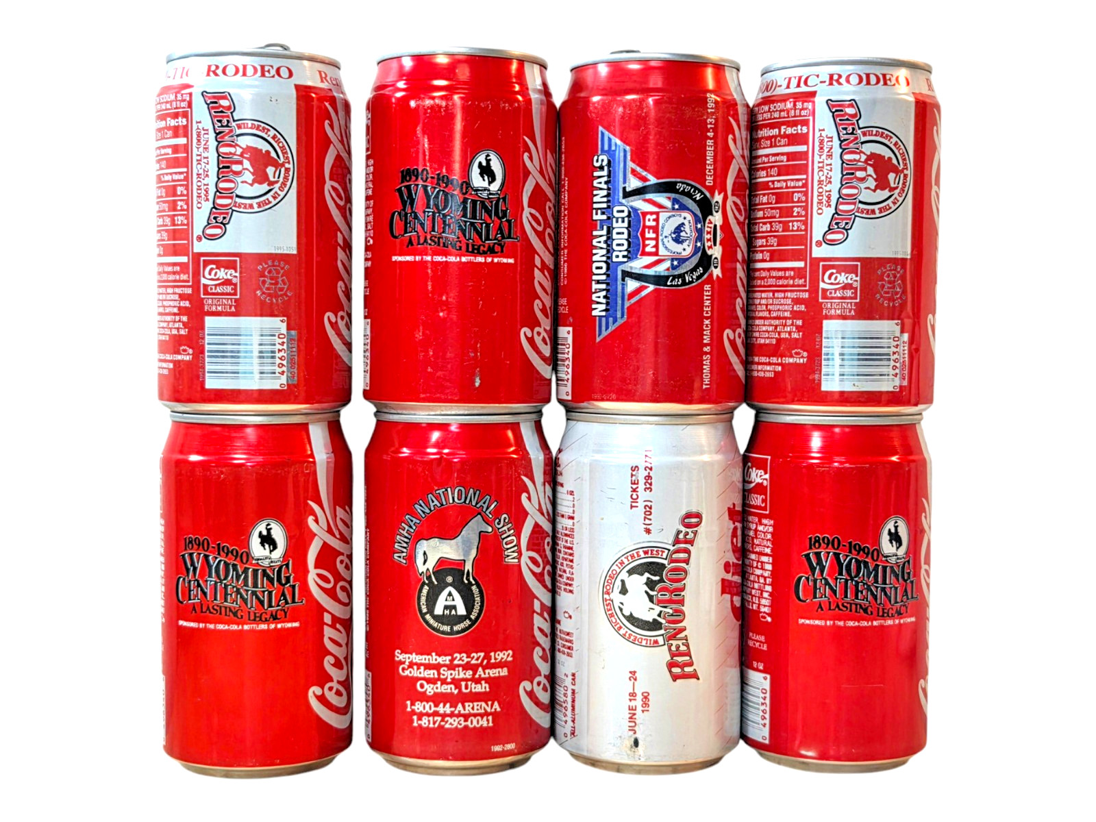 Vintage Coca-Cola Commemorative Can Lot of 8 - Rodeo & Wyoming Centennial 90s