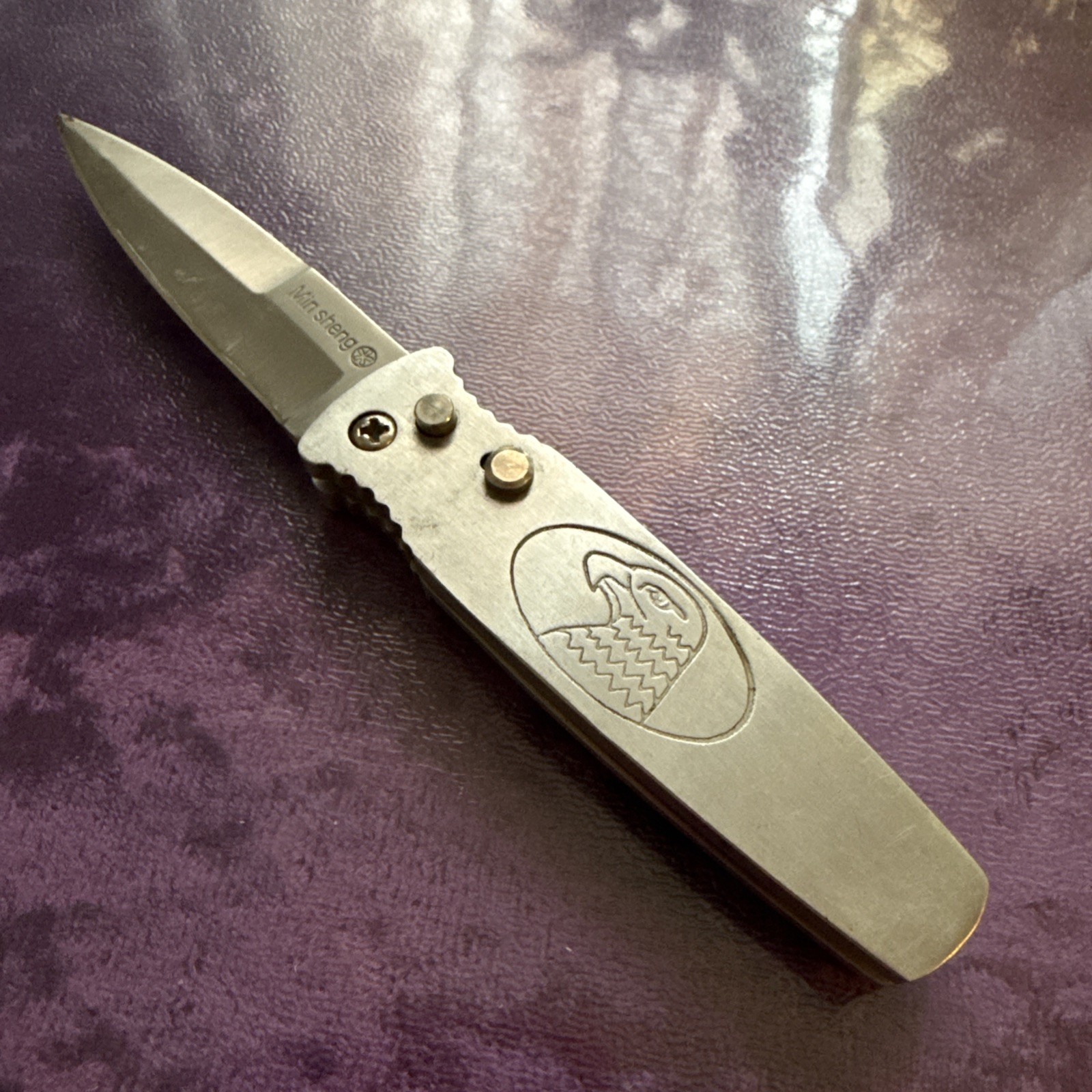 Vintage Collectible Min Sheng Silver Eagle 3” Auto Pocket Knife Vintage Collectible Min Sheng Silver Eagle 3” Auto Pocket Knife
