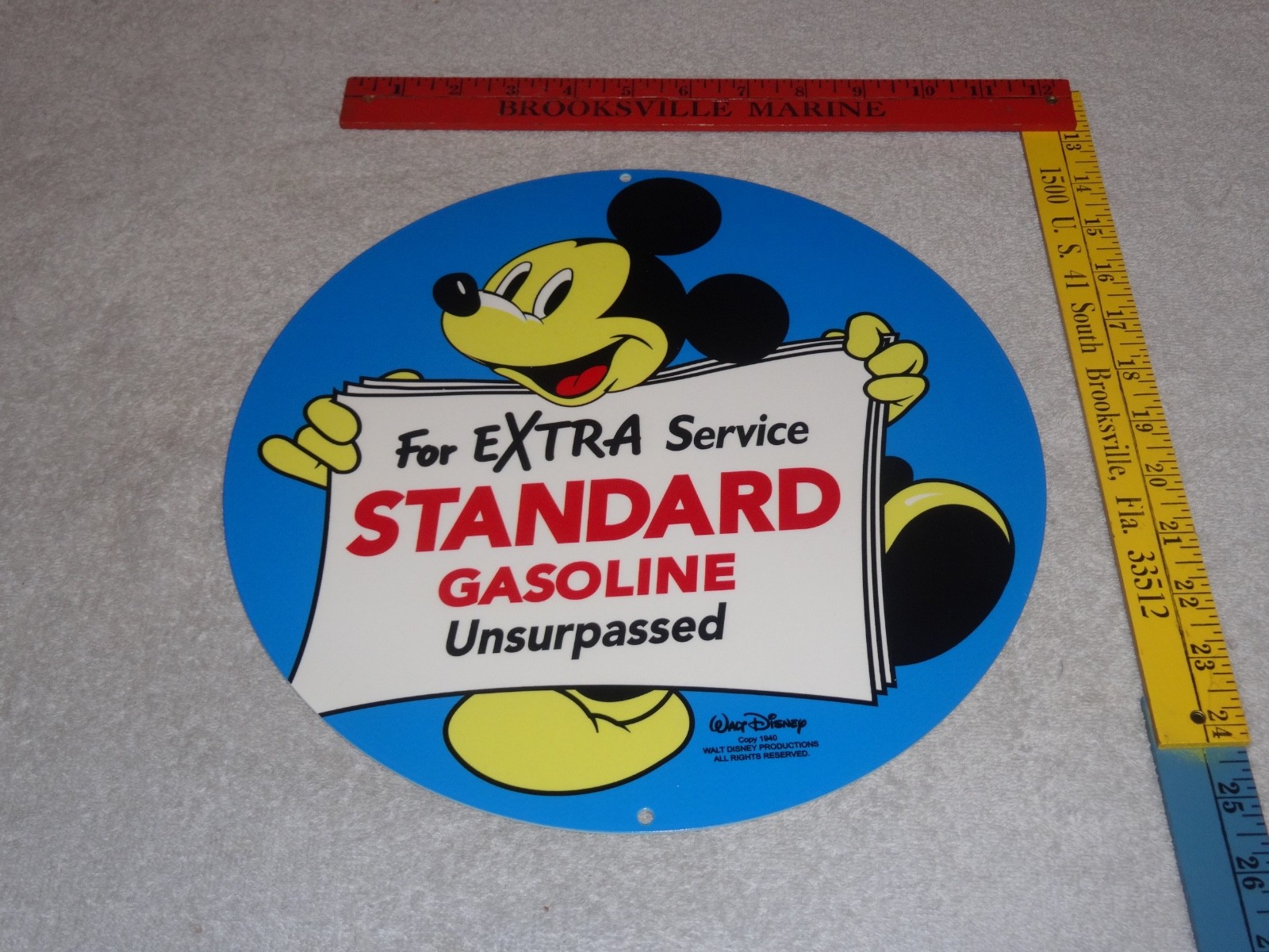 VINTAGE 1940 STANDARD GASOLINE MICKEY MOUSE WALT DISNEY OIL PORCELAIN METAL SIGN