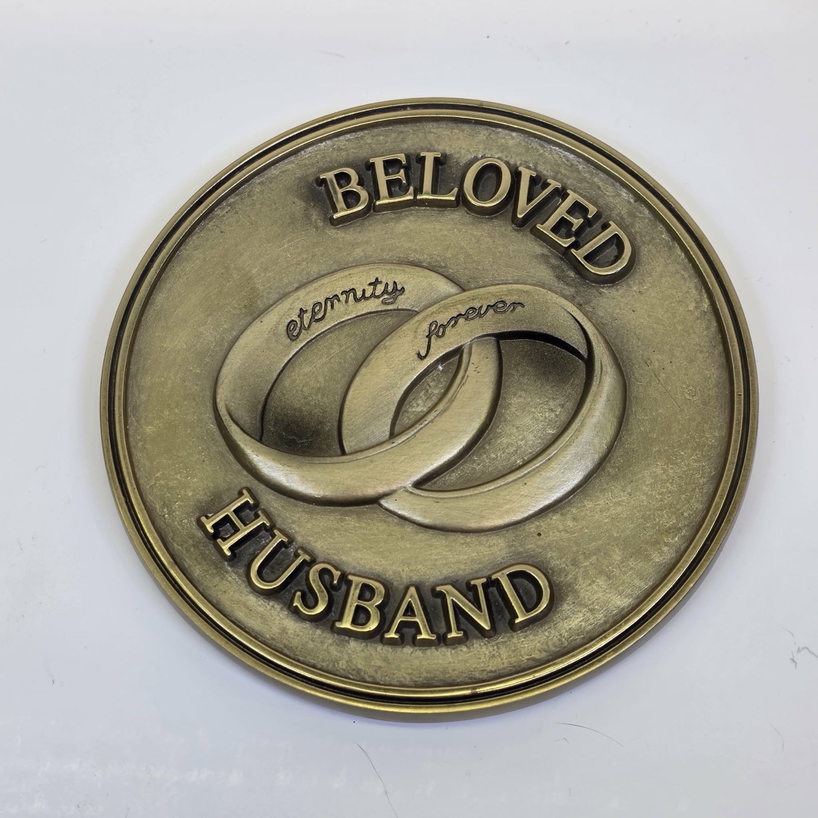 Brass Magnetic Casket Medallion BATESVILLE Beloved Husband Brass Magnetic Casket Medallion BATESVILLE Beloved Husband