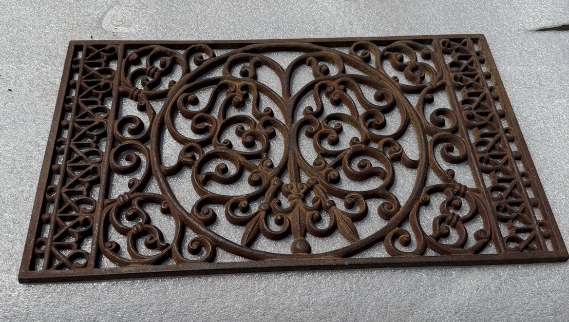 Vintage Heavy Cast Iron Door Mat  20 1/4 ”x 12 1/4” Ornate Scroll Work