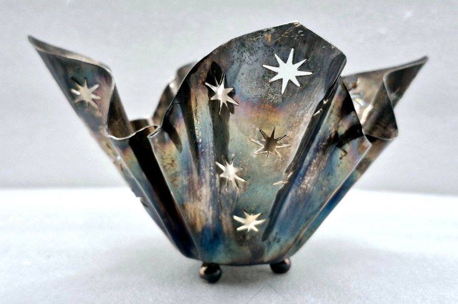 Silver Plated Godinger Pierced Stars Footed Handkerchief Votive Candle Holder Silver Plated Godinger Pierced Stars Footed Handkerchief Votive Candle Holder