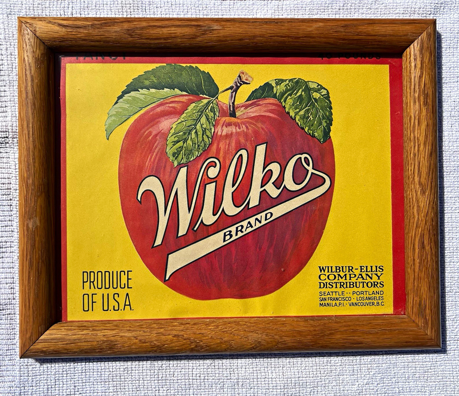 RARE Vintage 1940s Wilko Brand Apple Crate Label – Custom Framed Lithograph MCM