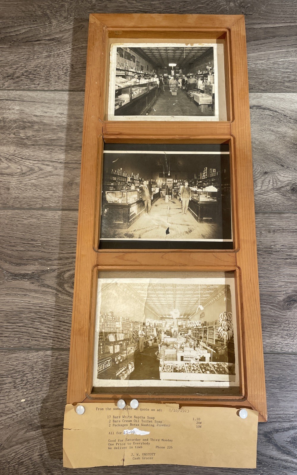 VTG JW Onstott Cash Grocer Roosevelt Oklahoma 1923 Framed Store Photo Triptych
