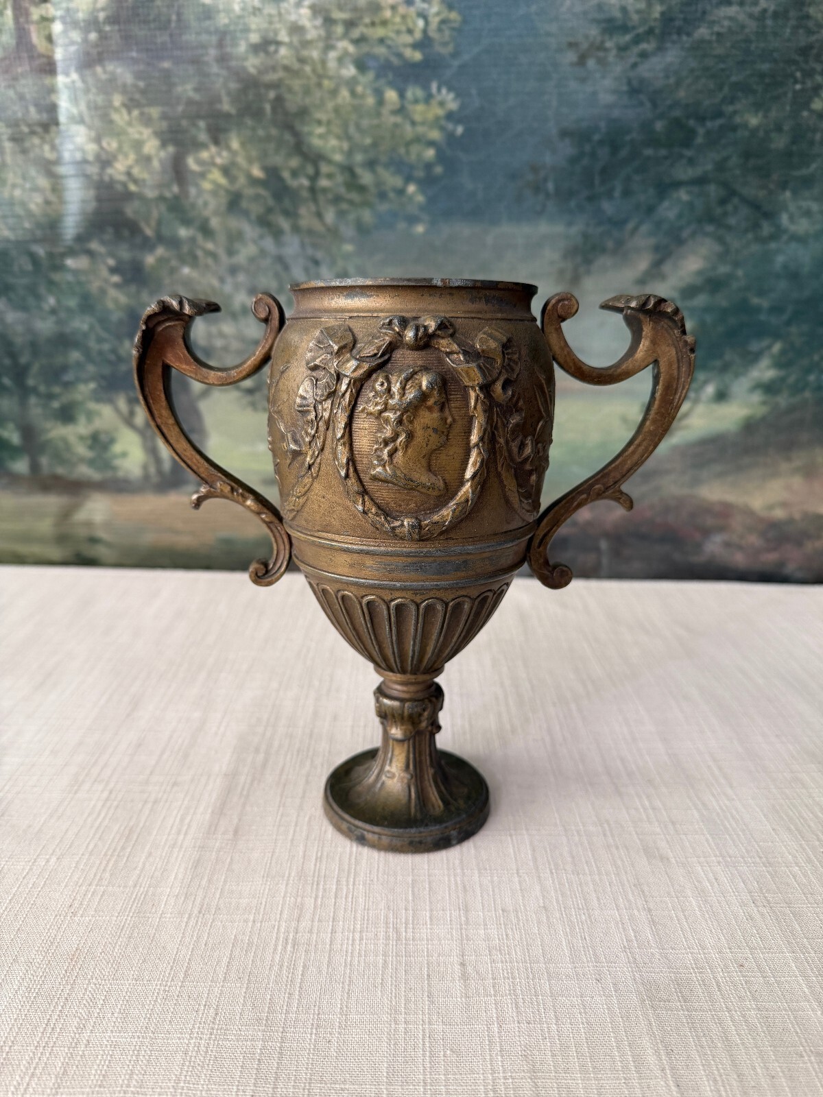 Antique Style Metal Urn Vase with Handles