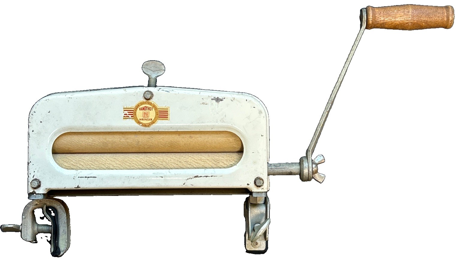 Vintage HandyHot Clothes Wringer Hand Crank Laundry Mangle Clamp-On Chicago Vintage HandyHot Clothes Wringer Hand Crank Laundry Mangle Clamp-On Chicago