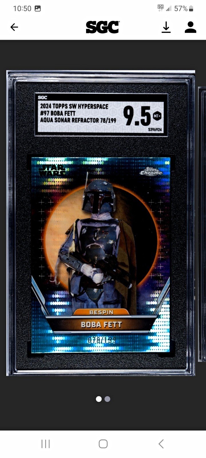 Topps 2024 Star Wars Hyperspace #97 Boba Fett Aqua Sonar Refractor SGC 9.5