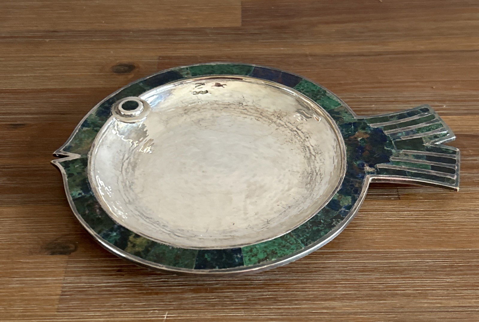 Los Castillo Mexico Plateado Fish Dish Inlaid Lapis Turquoise Malachite MCM