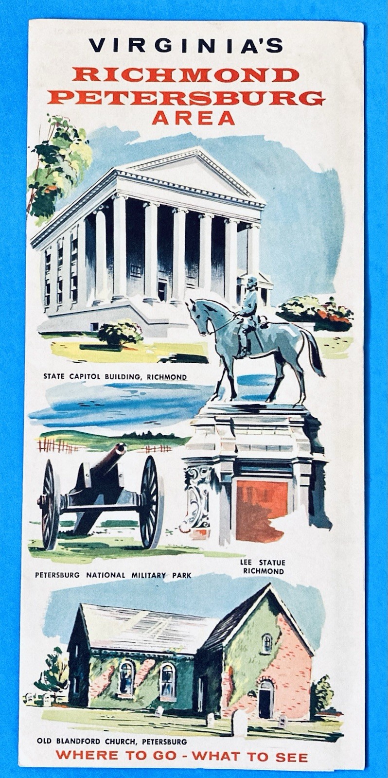 1960s Virginia Richmond Petersburg Ashland Area Tourist Fold Out Map Brochure