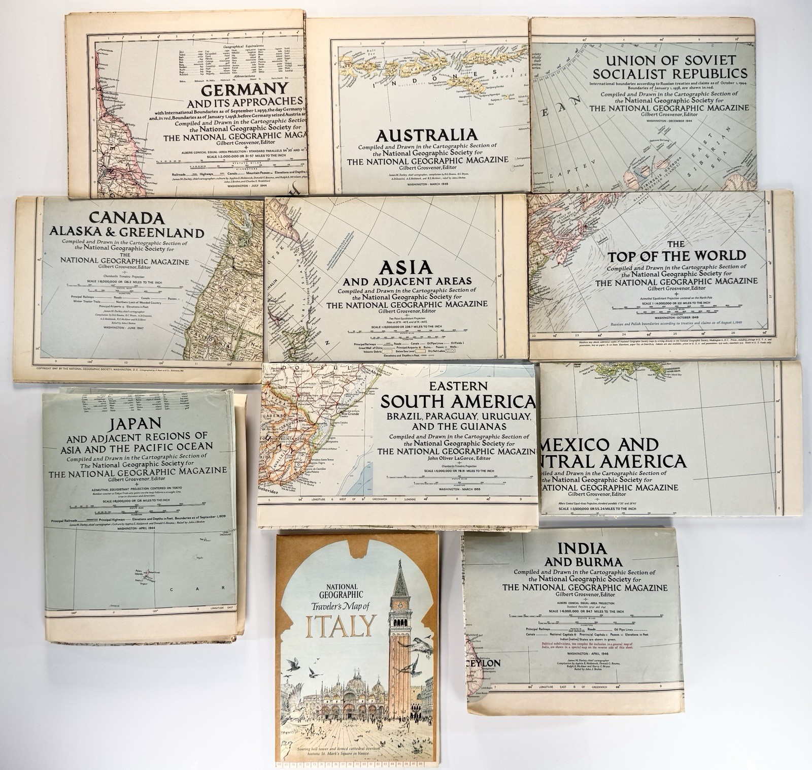 1940s 1950s Lot Of 11 Vintage National Geographic Maps Non-Us Europe USSR Japan