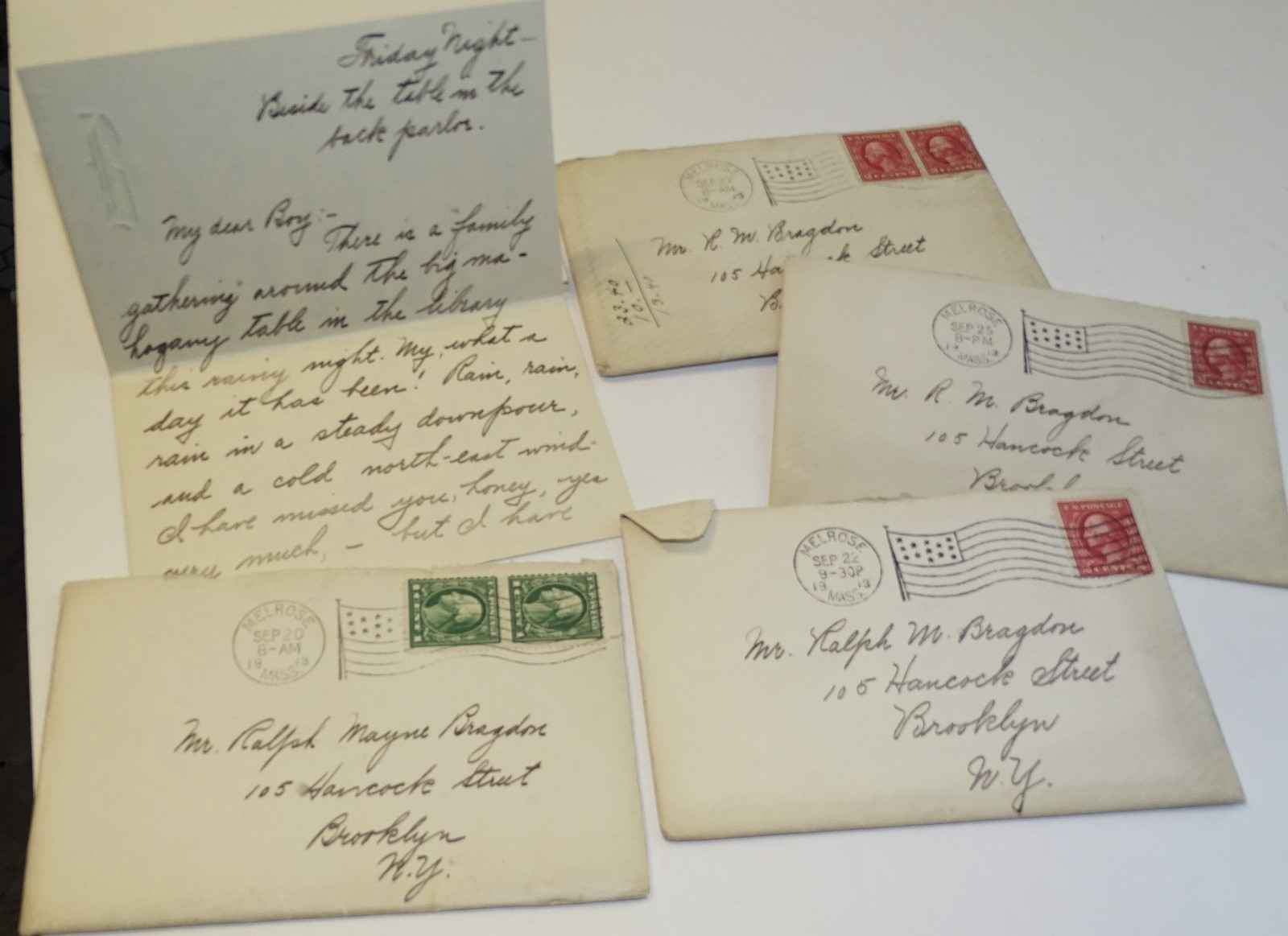 1913 handwritten letters; Brooklyn NY to Melrose MA (30 pages - 4 envelopes) 1913 handwritten letters; Brooklyn NY to Melrose MA (30 pages - 4 envelopes)