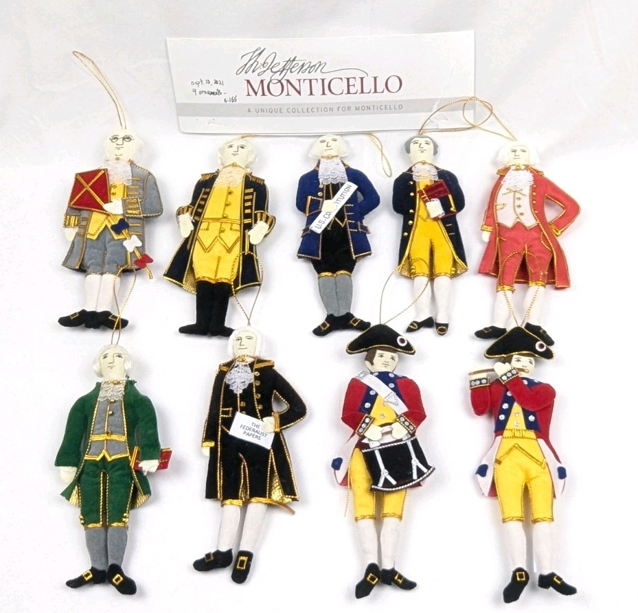 MONTICELLO HISTORICAL FIGURES FOUNDING FATHERS HANDMADE FABRIC ORNAMENTS SET