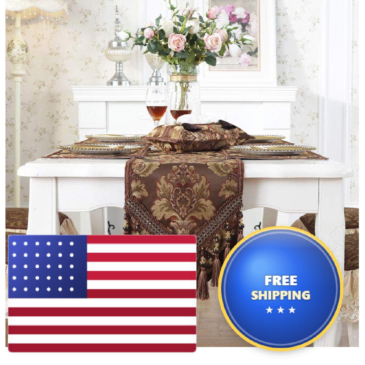 Vctops Vintage Luxury Jacquard Damask Floral Table Runners Tea Table Decoration Vctops Vintage Luxury Jacquard Damask Floral Table Runners Tea Table Decoration