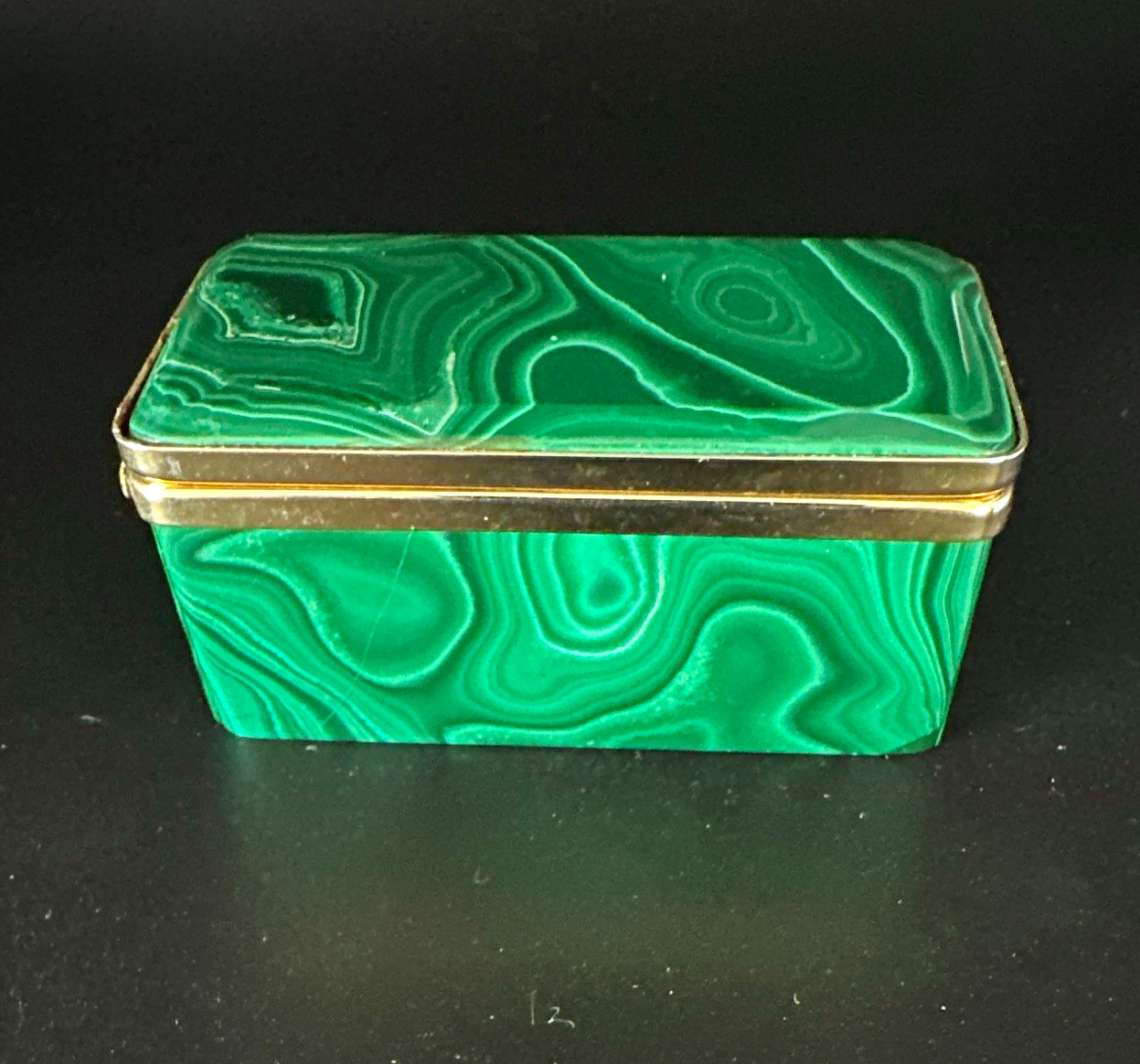 Malachite brass hinged Rectangular Hinged Trinket Box